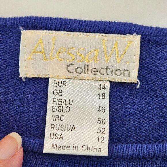 Alessa W Collection Decorative Cut Out Long Sleeve Blue Sweater Size 12 - Picture 7 of 12